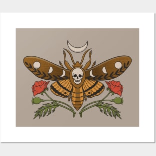 Deaths Head Moth & Poppy Flowers Posters and Art